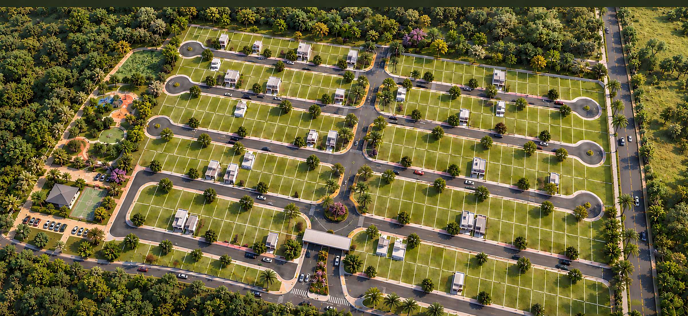 Vista aérea de loteamento residencial com sistema viário e lotes demarcados